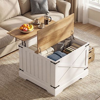 Square Lift Top Coffee Table with Hydraulic Tabletop and Concealed Storage Space