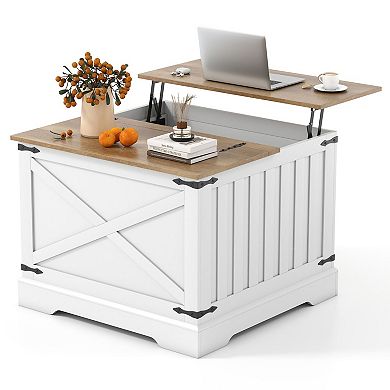 Square Lift Top Coffee Table with Hydraulic Tabletop and Concealed Storage Space