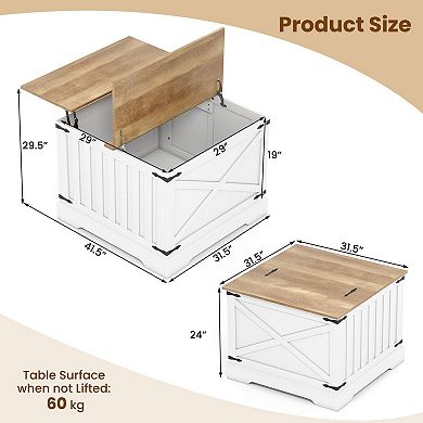 Square Lift Top Coffee Table with Hydraulic Tabletop and Concealed Storage Space