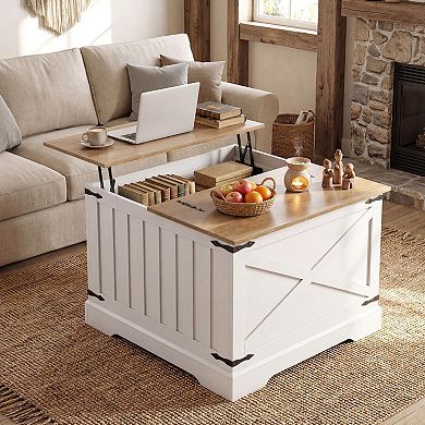 Square Lift Top Coffee Table with Hydraulic Tabletop and Concealed Storage Space