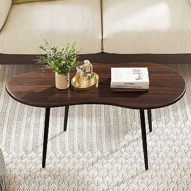 Modern Cloud Shape Coffee Table with Curved Tabletop and Metal Frame for Living Room