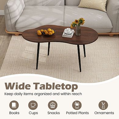 Modern Cloud Shape Coffee Table with Curved Tabletop and Metal Frame for Living Room
