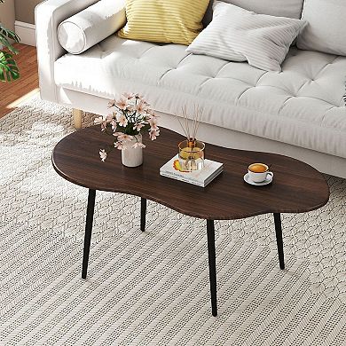Modern Cloud Shape Coffee Table with Curved Tabletop and Metal Frame for Living Room