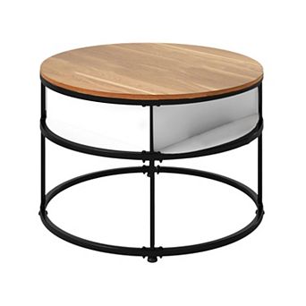 Round Lift Top Coffee Table with Hidden Storage Compartment and Side Shelves for Living Room