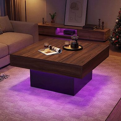 Modern Square LED Coffee Table with RGB Lights and Remote Control for Living Room