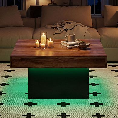 Modern Square LED Coffee Table with RGB Lights and Remote Control for Living Room