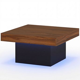 Modern Square LED Coffee Table with RGB Lights and Remote Control for Living Room