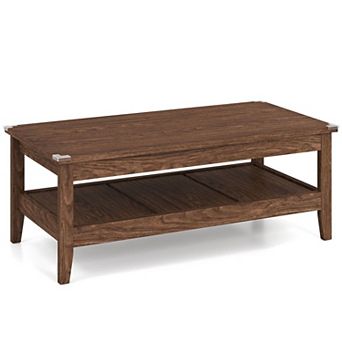 2 tier Rectangular Coffee Table with Open Storage Shelf and Wide Tabletop for Living Room