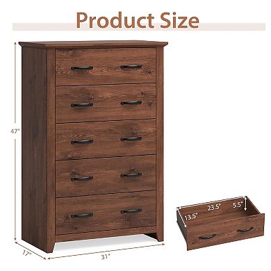 5-Drawer Tall Storage Cabinet, MDF Bedroom Organizer with Anti-Tip Hardware