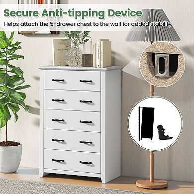 5-Drawer Tall Storage Cabinet, MDF Bedroom Organizer with Anti-Tip Hardware