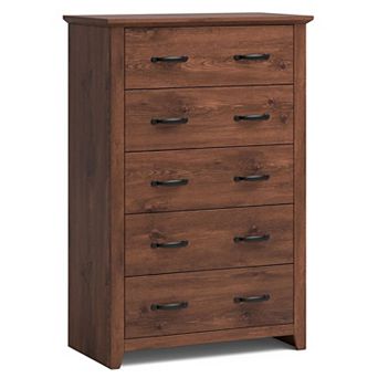 5-Drawer Tall Storage Cabinet, MDF Bedroom Organizer with Anti-Tip Hardware