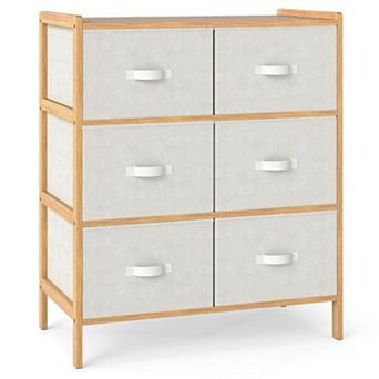 Wicker 6-Drawer Storage Tower, Fabric Drawer Organizer for Bedroom Dorm Storage