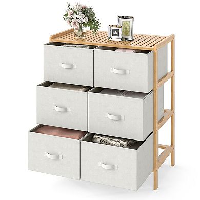 Wicker 6-Drawer Storage Tower, Fabric Drawer Organizer for Bedroom Dorm Storage