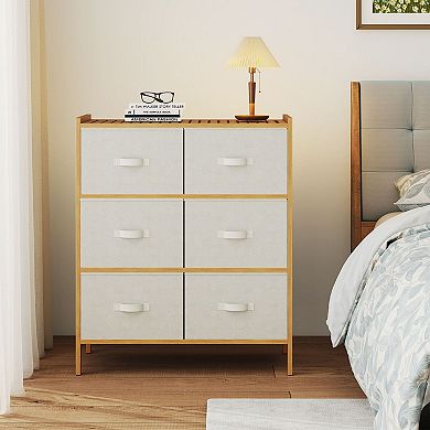 Wicker 6-Drawer Storage Tower, Fabric Drawer Organizer for Bedroom Dorm Storage