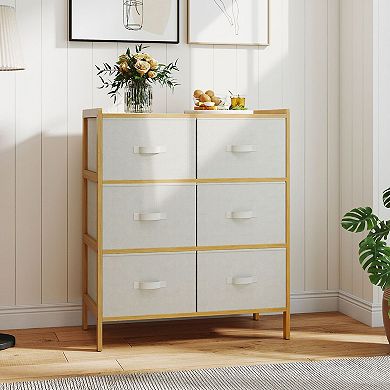 Wicker 6-Drawer Storage Tower, Fabric Drawer Organizer for Bedroom Dorm Storage