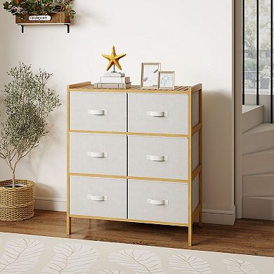 Wicker 6-Drawer Storage Tower, Fabric Drawer Organizer for Bedroom Dorm Storage