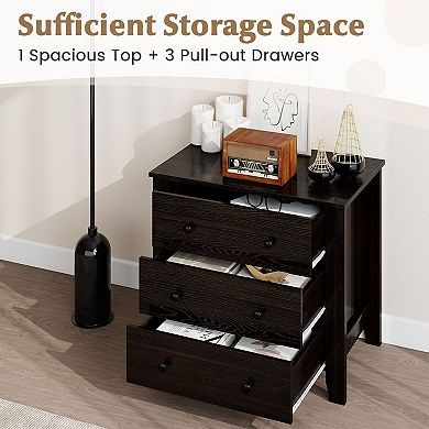 3-Drawer Bedroom Dresser, Engineered Wood Nightstand with Wide Top Surface