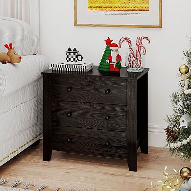 3-Drawer Bedroom Dresser, Engineered Wood Nightstand with Wide Top Surface
