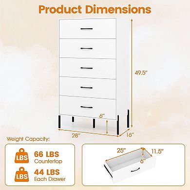 5-Drawer Storage Dresser, Space Saving Vertical Bedroom Storage Unit