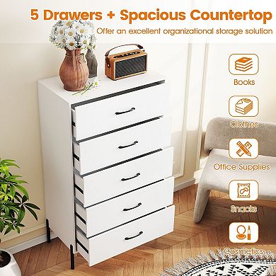 5-Drawer Storage Dresser, Space Saving Vertical Bedroom Storage Unit