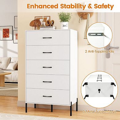 5-Drawer Storage Dresser, Space Saving Vertical Bedroom Storage Unit