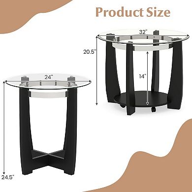 2 Tier Glass Round Coffee Table with Storage Shelf for Living Room