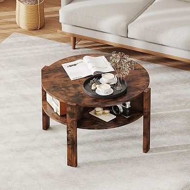 Round Coffee Table with Dual Side Shelves and Open Storage Design for Living Room