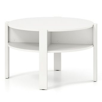 Round Coffee Table with Dual Side Shelves and Open Storage Design for Living Room