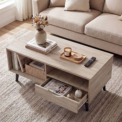 Modern Coffee Table with Multi Storage Compartments and Built In Drawer for Home Use