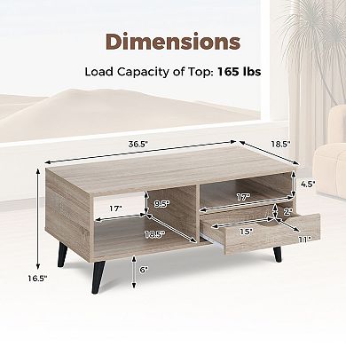 Modern Coffee Table with Multi Storage Compartments and Built In Drawer for Home Use
