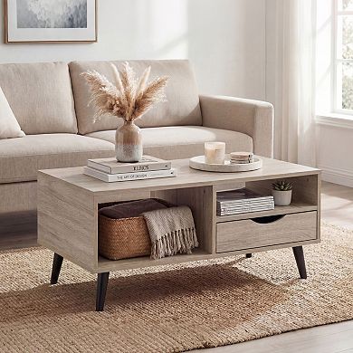 Modern Coffee Table with Multi Storage Compartments and Built In Drawer for Home Use