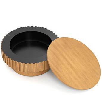 Round Fluted Drum Coffee Table with Flip Top Hidden Storage for Living Room