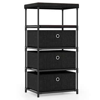 Fabric Storage Unit with Shelf, MDF Top Compact Bedroom Organizer Cabinet