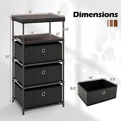 Fabric Storage Unit with Shelf, MDF Top Compact Bedroom Organizer Cabinet