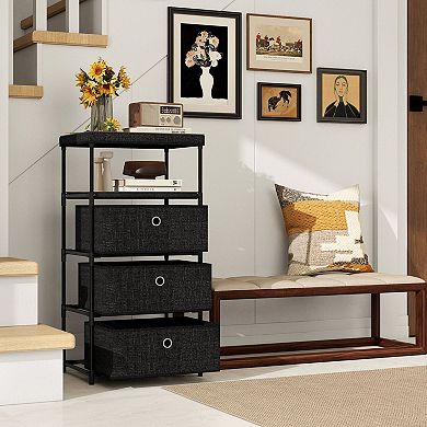 Fabric Storage Unit with Shelf, MDF Top Compact Bedroom Organizer Cabinet