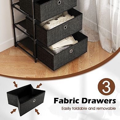 Fabric Storage Unit with Shelf, MDF Top Compact Bedroom Organizer Cabinet