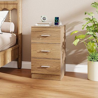 Compact 3-Drawer Nightstand USB Type-C Charging Station Bedside Table Metal Frame Storage