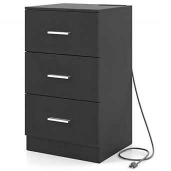 Compact 3-Drawer Nightstand USB Type-C Charging Station Bedside Table Metal Frame Storage