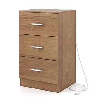 Compact 3-Drawer Nightstand USB Type-C Charging Station Bedside Table Metal Frame Storage