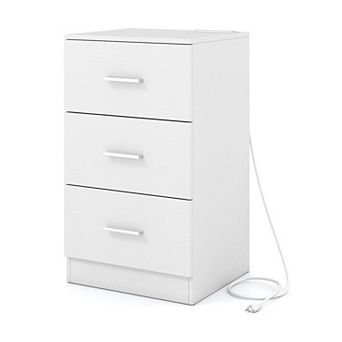 Compact 3-Drawer Nightstand USB Type-C Charging Station Bedside Table Metal Frame Storage