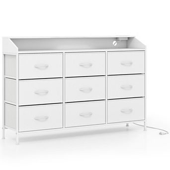 9 Drawer Storage Dresser Fabric Drawers RGB LED TV Stand Charging Station Metal Frame