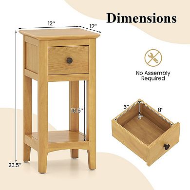 3-Tier Bedside Nightstand Solid Wood Compact Storage Table Drawer Open Shelf Bedroom