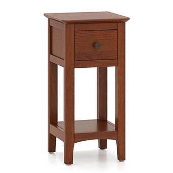 3 tier Bedside Nightstand Solid Wood Compact Storage Table Drawer Open Shelf Bedroom