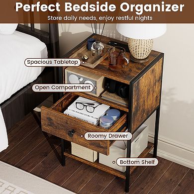 Nightstand with Charging Station USB Ports Drawer and Storage Shelf