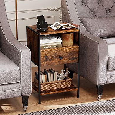 Nightstand with Charging Station USB Ports Drawer and Storage Shelf