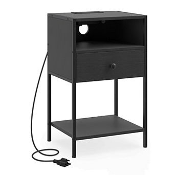 Nightstand with Charging Station USB Ports Drawer and Storage Shelf