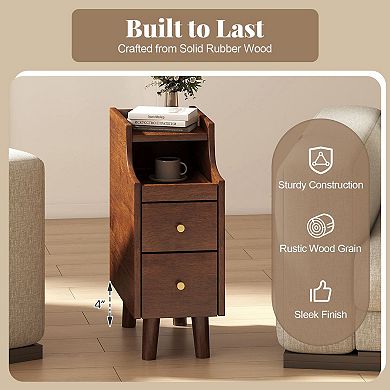 Narrow Bedside Table with Storage Drawers and Built In Cable Management