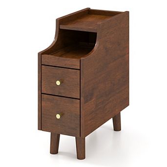 Narrow Bedside Table with Storage Drawers and Built In Cable Management