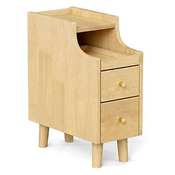 Narrow Bedside Table with Storage Drawers and Built In Cable Management