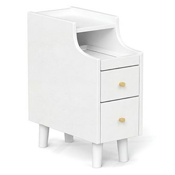 Narrow Bedside Table with Storage Drawers and Built In Cable Management